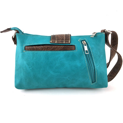 Western Floral Buckle Crossbody Pouch Bag: Brown