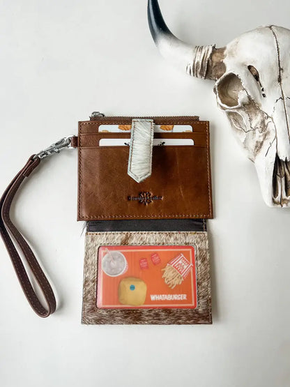Western Cowhide Leather Wristlet Wallet Money Coins: 4 - TAN BRINDLE