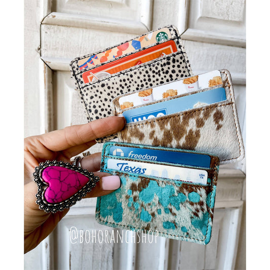 Western Cowhide Credit Card Holder - Money holder: BLACK + WHITE COWHIDE