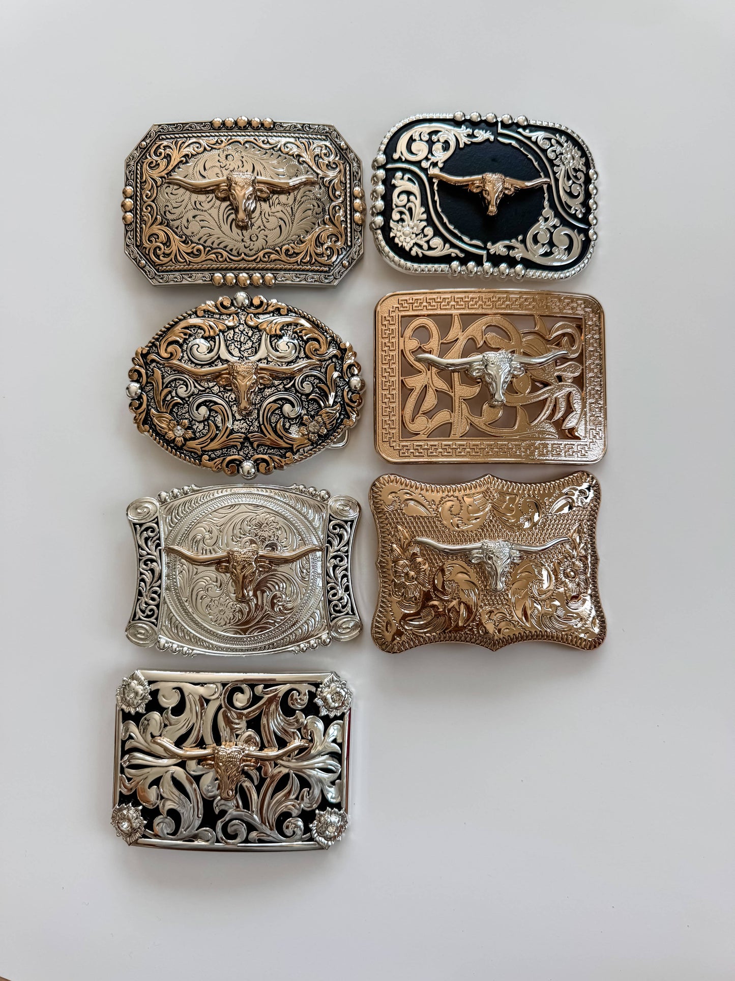 Western Longhorn Steer Belt Buckle – Antique Silver Finish : 1