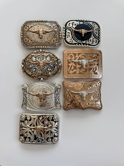 Western Longhorn Steer Belt Buckle – Antique Silver Finish : 1
