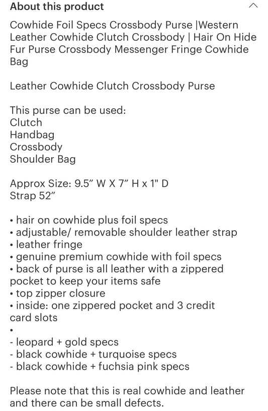 Cowhide Foil Specs Crossbody Purse