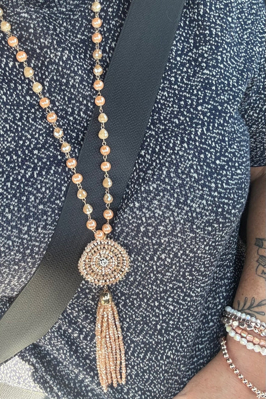Coral needed tassel necklace