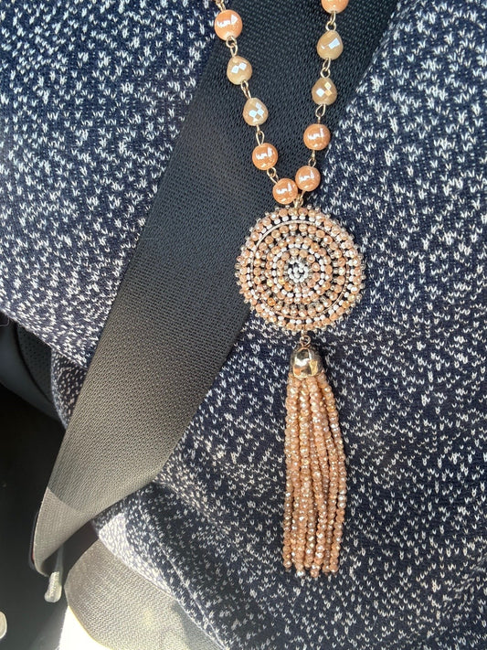 Coral needed tassel necklace