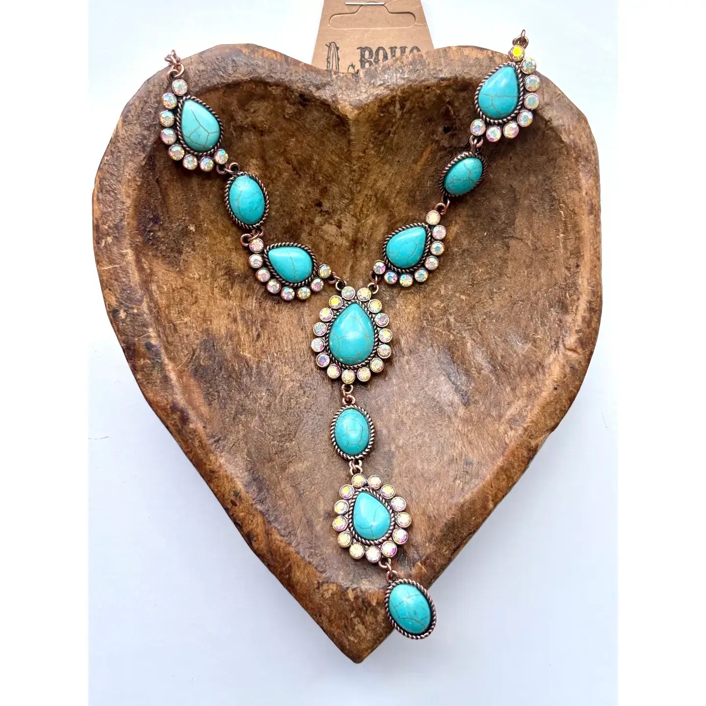 Western Turquoise Stone Y Necklace: TURQUOISE