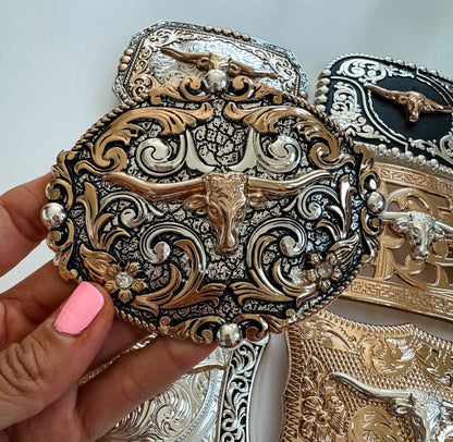 Western Longhorn Steer Belt Buckle – Antique Silver Finish : 1