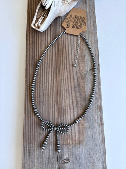 Western Navajo Style Bead Coquette Bow Necklace: TURQUOISE