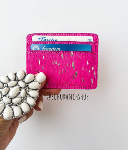 Western Cowhide Credit Card Holder - Money holder: BLACK + WHITE COWHIDE