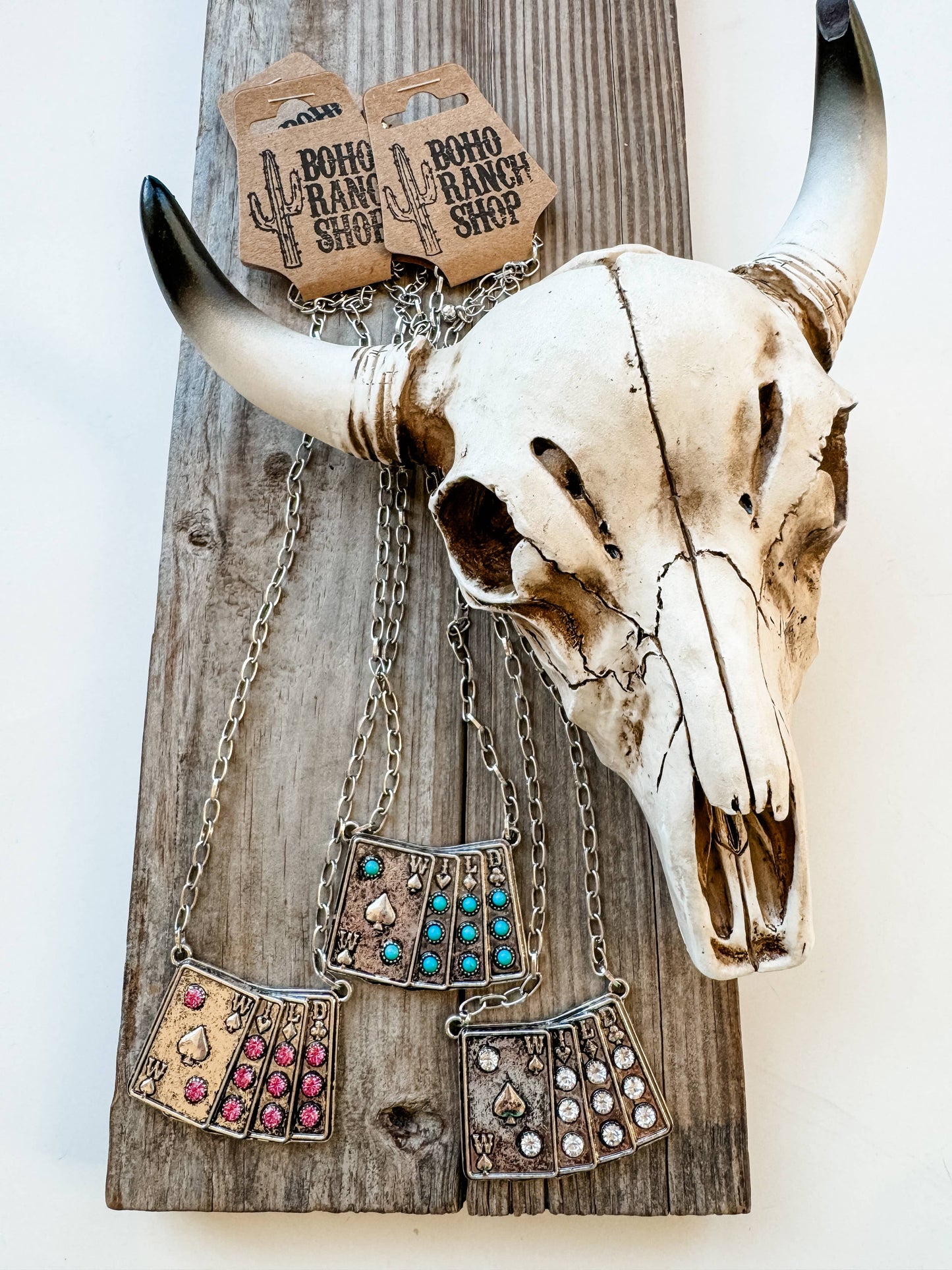 Western Wild Card Pendant Necklace - Rhinestones: PINK