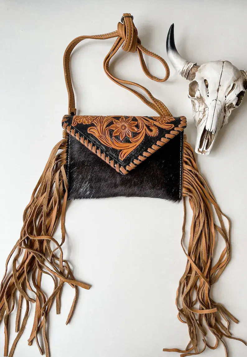 THE CASSIE - TOOLED crossbody Western Tooled Leather Cowhide: Pink
