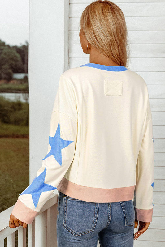 Game Day Sequin Letter Graphic Star Patched Sweatshirt: As shown / Missy