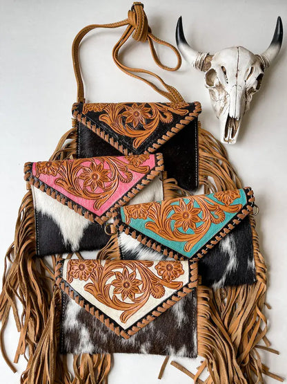 THE CASSIE - TOOLED crossbody Western Tooled Leather Cowhide: Pink