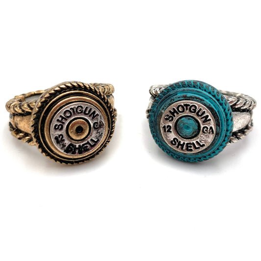 12 GA Shotgun Bullet Shell Western Stretch Ring: Silver