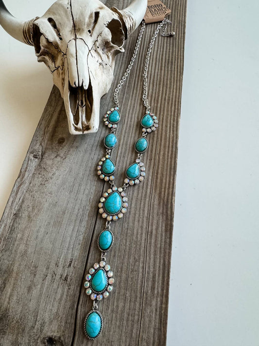 Western Turquoise Stone Y Necklace: TURQUOISE