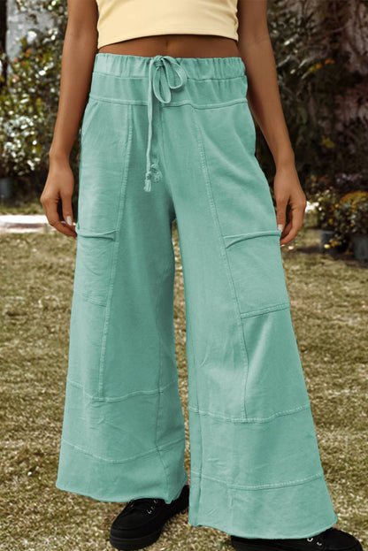 Fashion-W Mineral Wash Exposed Seam Drawstring Cargo Pants: Pink / Missy / M
