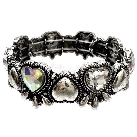 Crystal Turquoise Navajo Heart Silver Stretch Bracelet: Turquoise