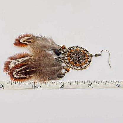 Feather Pendant Round Hollow out Woven Earrings Bohemian: Picture color