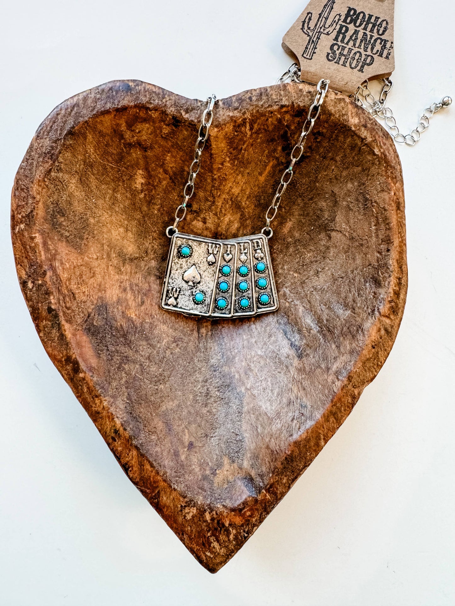Western Wild Card Pendant Necklace - Rhinestones: PINK