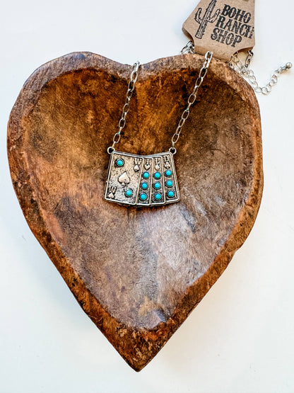 Western Wild Card Pendant Necklace - Rhinestones: PINK